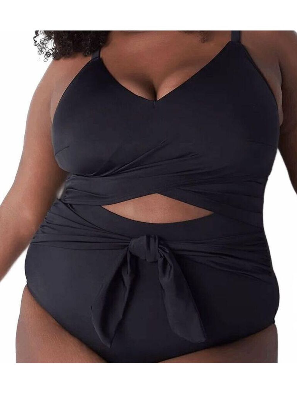 Lane Bryant Black No-Wire Wrap One-Piece Swimsuit Plus Size US 28